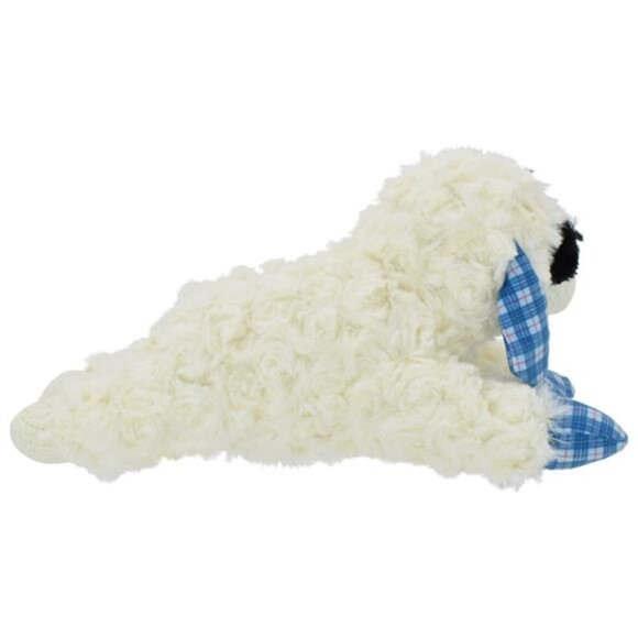 Medium Lamb Chop Dog Toy, Blue Plaid Ears and Paws, Squeaker 12 Inches - Picture 4 of 5